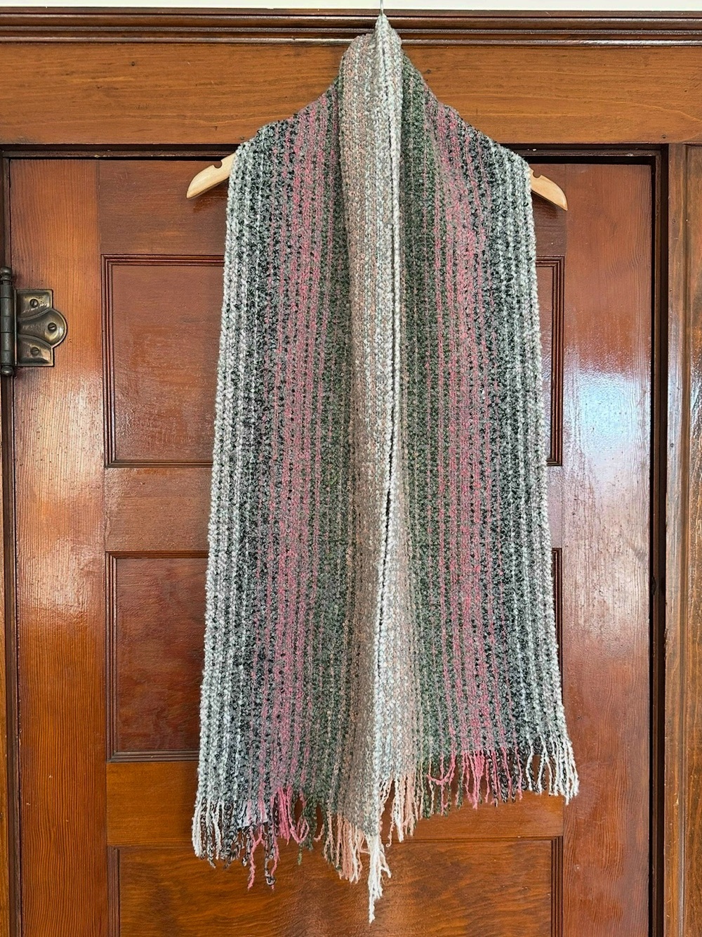 New Mucros Weavers Ireland Boucle Wool Blend Striped Fringe Scarf One Size
